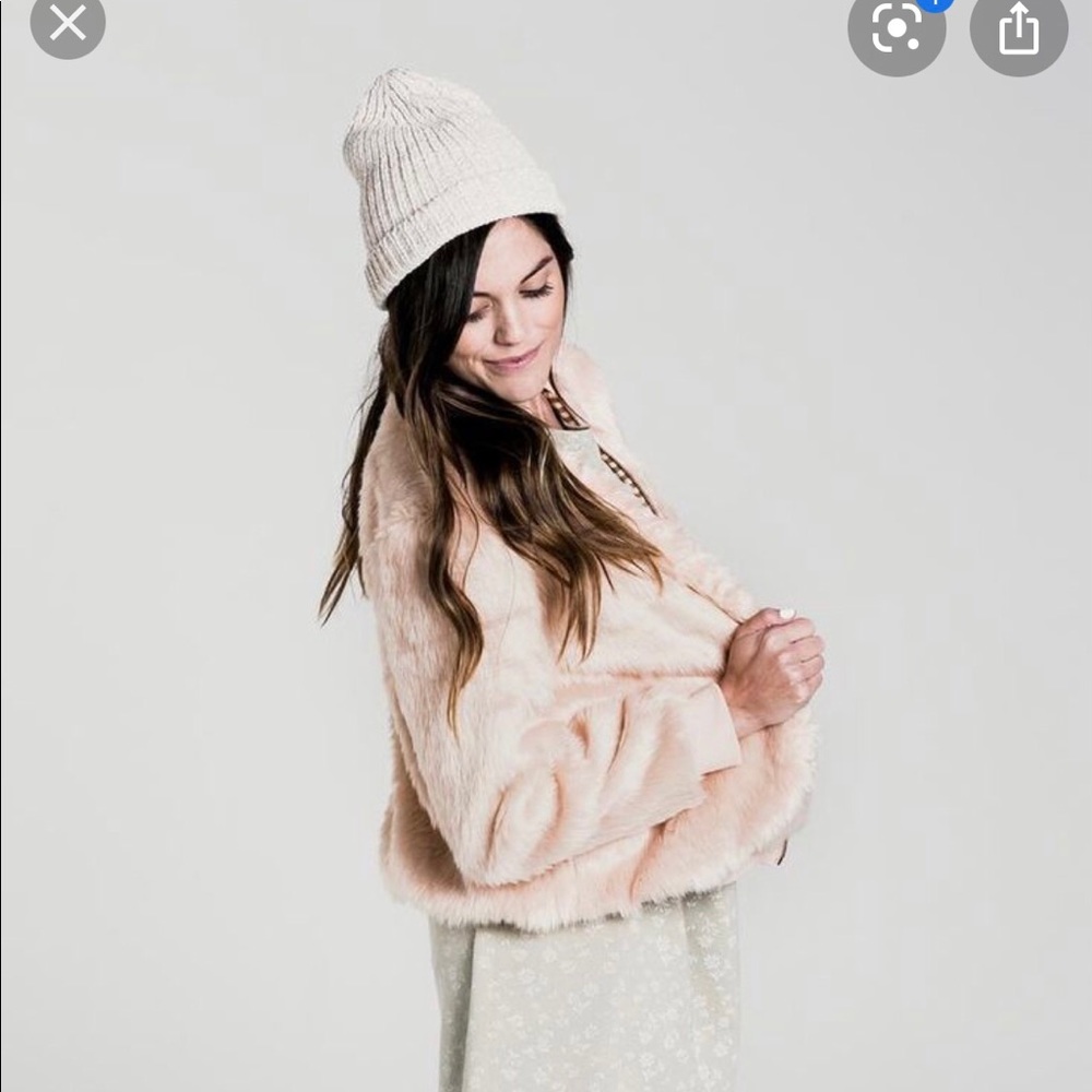 Rylee + Cru Fur Bomber Jacket in Petal
